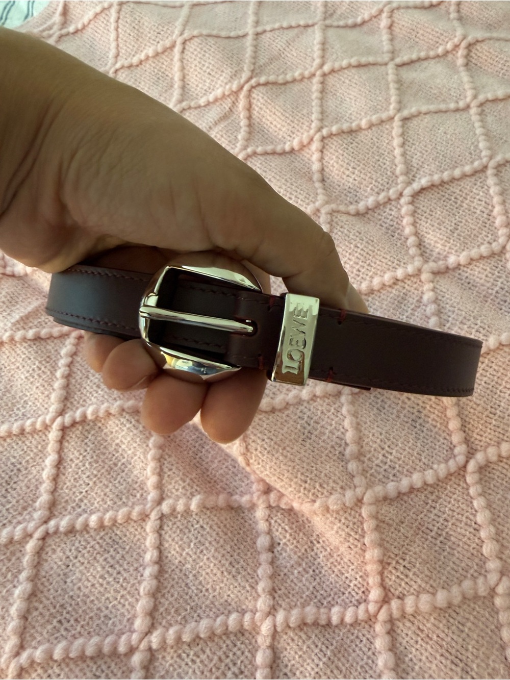 Loewe Burgundy Leather Belt with Polished Silver Buckle - Picture 6 of 6